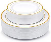 Assiettes jetables en plastique de 7,5 à 10,25 pouces, vaisselle de fête de qualité supérieure avec bord doré, assiettes à salade de fruits, décorations de mariage de qualité alimentaire
