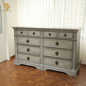 خزانة ذات 8 أدراج لتخزين الأثاث الأوروبي العتيق من الخشب الصلب، طاولة مدخل ومرآة لغرفة المعيشة - Product Image 6