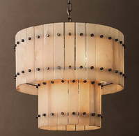 Luminaire suspendu en laiton et acier, alabâtre rond, pour salle à manger, plafond haut, villa, 2 niveaux, artisanal, personnalisable