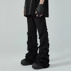 Jeans Negros Juveniles de Estilo Urbano, Rectos, con Parches, de Calidad Personalizada, Estilo Hip Hop Rock - Product Image 2