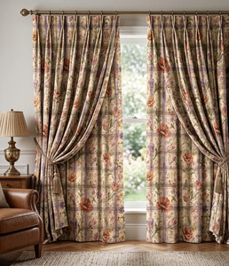 Elegant Plaid Floral Velvet Blackout <b>Window</b> Drapery Panel Art Nouveau Inspired Decorative <b>Curtain</b> for Bedroom Living Room Modern - Product Image 2