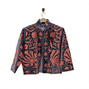 <b>Women</b> Embroidered <b>Velvet</b> <b>Jacket</b> Floral Pattern Mandarin Collar Open Closure Full Sleeve Autumn Outerwear Wholesale Suzani Coat - Product Image 3
