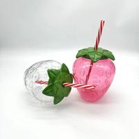 500ml PET Transparent rose fraise fraise tasse Smoothie lait jus avec pendentif paille