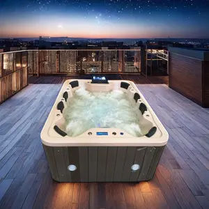 Bak Spa pusaran air luar ruangan berdiri bebas Modern bak mandi Jet akrilik putih ukuran besar dengan Pijat & bak mandi panas Modern mandiri TV
