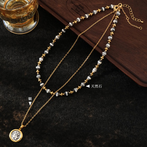 Collar de Cobre Chapado en Oro con Cuentas de Piedra Natural, Diseño Geométrico Bicolor, Joyería Diaria Unisex - Product Image 4