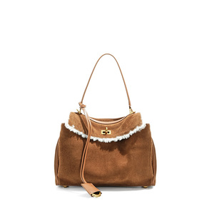 Bolsos de Hombro Retro de Alta Gama para Mujer, Gran Capacidad, Cuero Vacuno Genuino, Lana de Cordero, Piel de Cabra Esmerilada, Gamuza Suave - Product Image 5