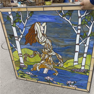 Panel de Vidrio Artístico Hecho a Mano Personalizado de 75*75 CM con Diseño de Dama para Ventana, Puerta o Pared, Doble Acristalamiento, Estilo Catedral Chino - Product Image 1