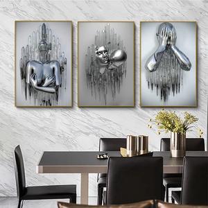 Décoration Murale Abstraite en Métal, Sculpture d'Amoureux Romantiques, Affiche Imprimée Encadrée - Product Image 4