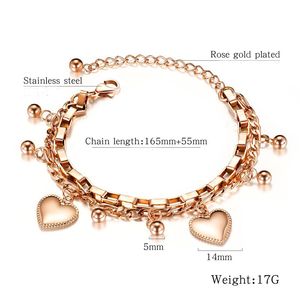 Heart Shaped Stainless Steel <b>Bracelet</b> Multi Layer With <b>Beads</b> And Charm For Gift Silver <b>Gold</b> Rose <b>Gold</b> - Product Image 3