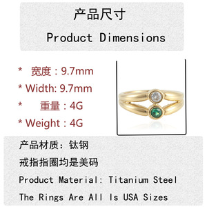 European American Style <b>Gold</b> Tone <b>Ring</b> With Black And Clear Gemstones Bezel <b>Set</b> Geometric Design Unisex Fashion Jewelry - Product Image 2