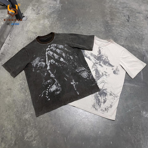 Camisetas de Hip Hop de Alta Calidad para Hombre, de Algodón Grueso, Hombros Caídos, Corte Cuadrado, Camiseta Corta, Camisetas Extra Grandes con Gráficos Personalizados - Product Image 1