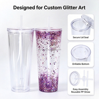 24oz Çift Cidarlı Plastik Bardak Pipetli Şeffaf Yeniden Kullanılabilir BPA İçermeyen Soğuk İçecekler İçin Toptan Satış