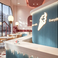 Ensemble de meubles de bar modernes et luxueux sur mesure avec comptoir en pierre, de bonne qualité, blanc et bleu, pour bars commerciaux et cafés