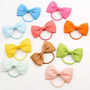 PRETTY 2.75 inch Headwear Solid Grosgrain Ribbon Bows Elastic Hair Rope Hair Ties for Kids Rubber Bands