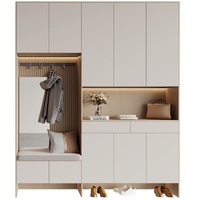 Armoire d'entrée minimaliste moderne avec banc intégré, miroir et éclairage LED, placard de couloir