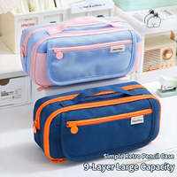Trousse à crayons double couleur portable pour étudiants, grande capacité, multi-couches, avec fermeture éclair, pochette à stylos, rangement de fournitures scolaires, logo personnalisé, unisexe