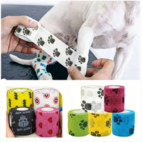 Bandage Cohésif Vétérinaire Imperméable Auto-Adhésif Déchirable à la Main avec Motif Patte pour Soins des Plaies d'Animaux et du Bétail