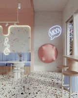 Vitrine en bois au design moderne et personnalisé pour magasin de crème glacée, style rose mignon et élégant