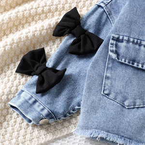 女の子用カジュアルチェック柄カウボーイジャケット秋子供用ボウジョーカー吊りストラップパンツセット - Product Image 3