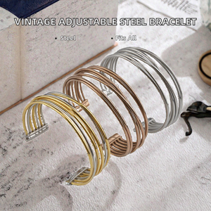 Bracelet unisexe ajustable en acier inoxydable plaqué argent, design géométrique personnalisé, creux, longueur 22 cm, style vintage et tendance - Product Image 2