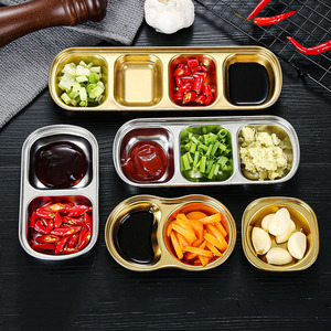Edelstahl Sauce Dish Spice Plates Soßen boote Vorspeise Serviert ablett Rechteck Geteiltes Öl Spice Dipping <span class=keywords><strong>Tray</strong></span> Kleine Schale - Product Image 4