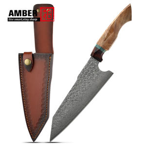 Nuevo Diseño, Cuchillo Kiritsuke Damasco Hecho a Mano de 67 Capas, Patrón Martillado con Acabado Ácido, con Cómodo Empuñadura Arqueada de Madera Dura - Product Image 1