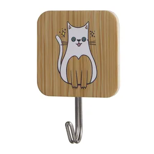 Minimalist Beechwood and White Ceramic Wood Shelf 2-Hook Multifunction Coat Hanger for Tools Natural Wood Hanging Clothe Hook