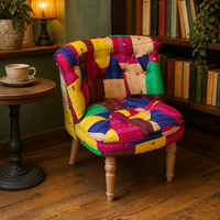 Großhandel Massivholz-Akzentstuhl Kantha Patchwork Sessel Handgefertigtes Boho Einzelsofa Natürliche Holzbeine Zertifiziert OEM