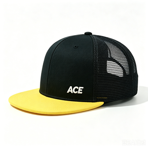 Custom Logo Black Yellow Character Unisex Trucker <b>Hat</b> Breathable Mesh Back Trucker Cap OEM Wholesale Printed <b>Flat</b> Brim - Product Image 6