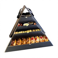 Boîte d'emballage alimentaire pyramidaire personnalisée, boîte cadeau en carton pliable à plusieurs niveaux avec poignée pour la présentation de pâtisseries, de desserts et de collations