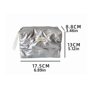 Bolsa de almacenamiento de cuidado de la piel de gran capacidad con lazo de color sólido brillante portátil para niña - Product Image 6