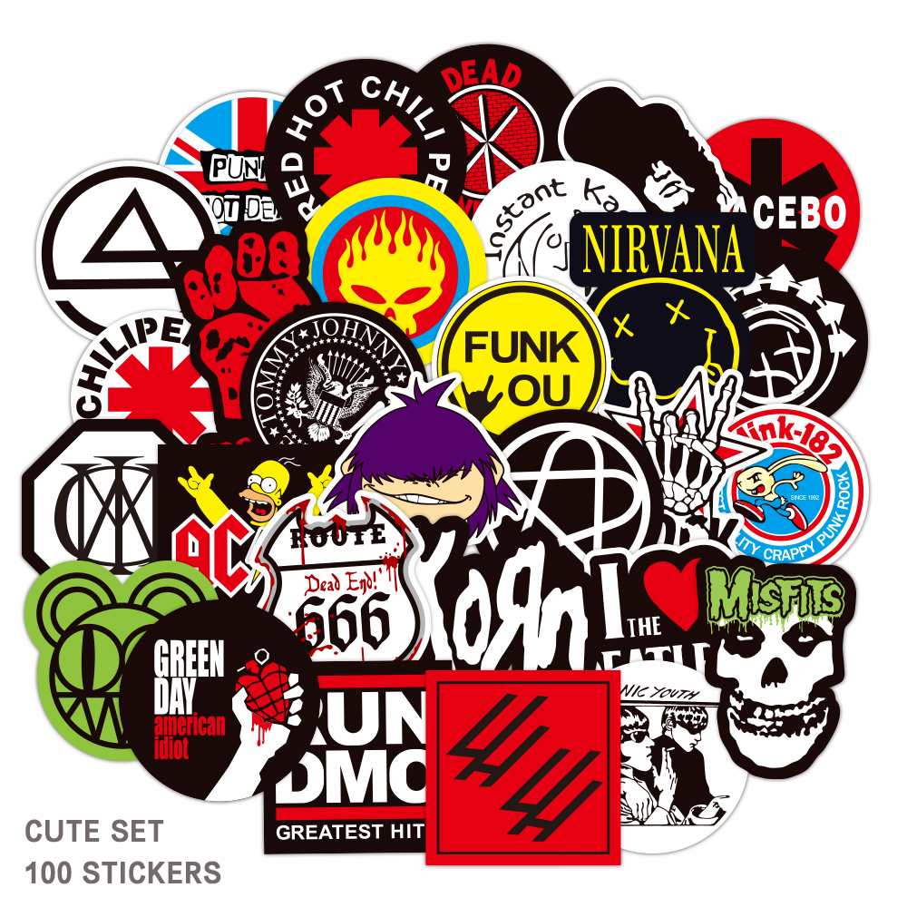 100 Rock and Roll Stickers, Music Vintage Band Doodle Stickers DIY Guitars, Motorcycles, Luggage, Cars, and Snowboard Stickers