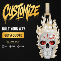 Pendentif Crâne en Argent Sterling S925 avec Moissanite Effet Glaçon et Œil, Style Hip Hop Bling, pour Hommes et Femmes