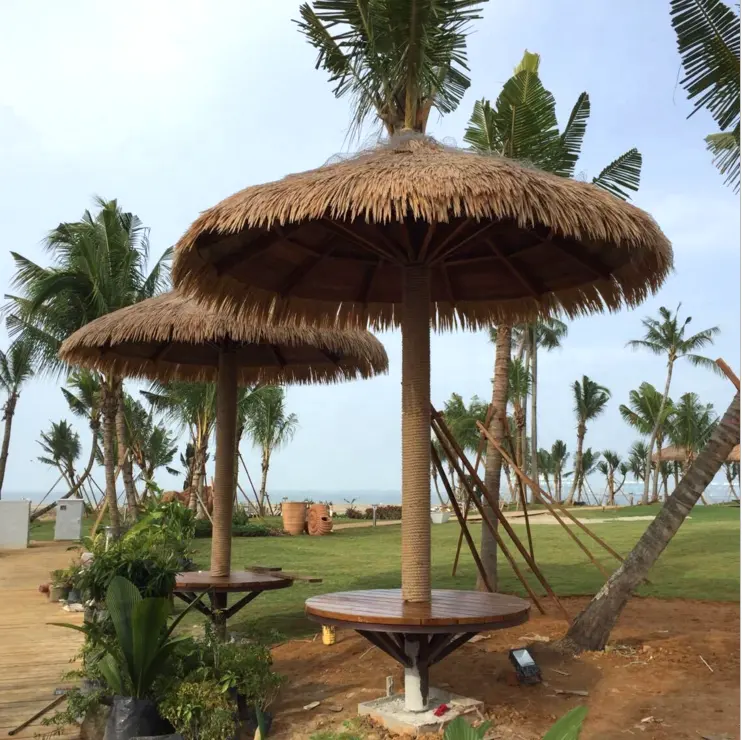 Toptan su geçirmez yanmaz maldivler palmiye yaprağı hasır şemsiye yapay saz çatı