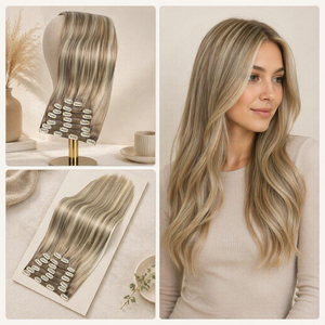 Ekstensi Rambut Premium Remy <span class=keywords><strong>Clip</strong></span> in, Rambut Asli Manusia, Pegangan Silikon yang Aman, Highlight Pirang Madu Hangat - Product Image 1