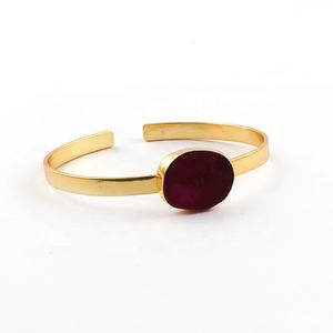 Beautiful Ruby Raw Gemstone <b>Bracelet</b> <b>Adjustable</b> Bangle Gold Plated Jewelry Gold Cuff Bangles Party Wear & Wedding Jewellery Gift - Product Image 1