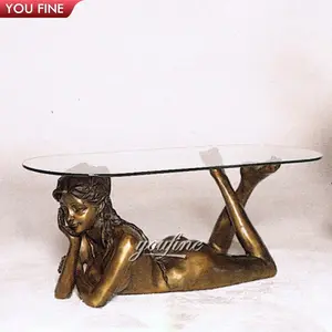 Mesa de café feminina nude bronze, decorativa para o interior, mulher sexy