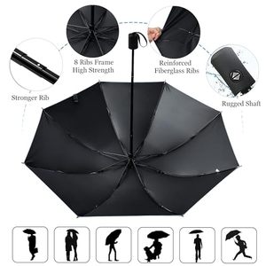 Parapluie pliant compact anti-vent avec <span class=keywords><strong>protection</strong></span> UV intégrale à 8 baleines, personnalisable avec logo, idéal pour le voyage, <span class=keywords><strong>protection</strong></span> solaire et pluie - Product Image 3