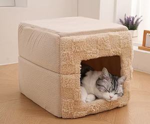 Warmes und bequemes rechteckiges Katzenbett mit dicker Innenpolsterung, klassisches modisches Design, abnehmbarer, waschbarer Bezug. - Product Image 3