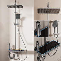 Meilleures ventes : Ensemble de douche moderne de luxe en aluminium finition nickel brossé, avec pommeau de douche effet pluie, robinet de douche et barre coulissante pour douche haute