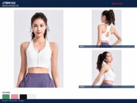 Soutien-gorge de sport pour femme à col en U, froncé, avec fermeture éclair frontale, extensible dans quatre directions, écologique, maintien moyen, anti-transpiration, pour la gym et le fitness