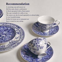 Service de table en céramique bleu vintage de luxe à motif floral festonné, assiettes et bols en porcelaine française embossée, résistant au micro-ondes