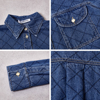 Vêtements en gros OEM/ODM : Veste en jean surdimensionnée personnalisée - Chemise de travail bleue matelassée à manches longues avec boutons métalliques