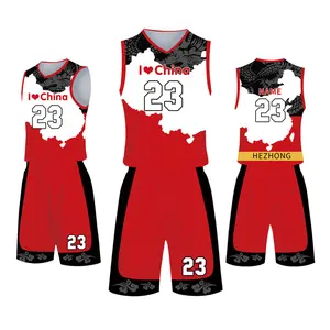 2023 Nieuwste Ontwerp Effen Ademende Sublimatie Basketbal Jersey Uniform Ontwerp Kleur Rood Jeugdbasketbal