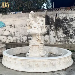 Large outdoor classic natural white marble stone child sculpture garden water fountain for sale