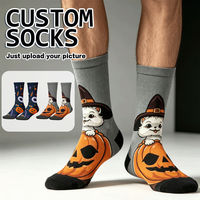 Chaussettes d'Halloween personnalisées à impression numérique, motif citrouille et chat, pour hommes, avec design sportif antidérapant et respirant