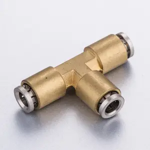 Equal Union Tee SAE/DOT Air Brake Brass Fittings for Nylon Tube OD 1/8" 1/4" 3/8" 1/2" 5/8" 3/4"