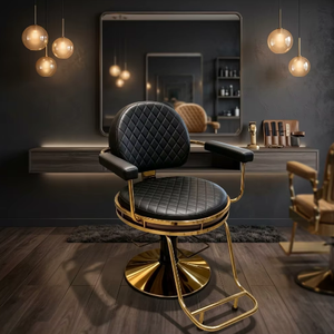 Silla de Barbero Plegable Giratoria de Altura Ajustable en Cuero PU para Salones Comerciales y Barberías con Reposapiés Ajustable - Product Image 1