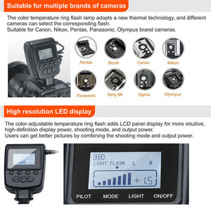 HONGDAK <span class=keywords><strong>Macro</strong></span> HD-130 LED Ring Video Camera <span class=keywords><strong>Flash</strong></span> Light pour Canon Nikon Pentax Olympus DSLR Camera - Product Image 5
