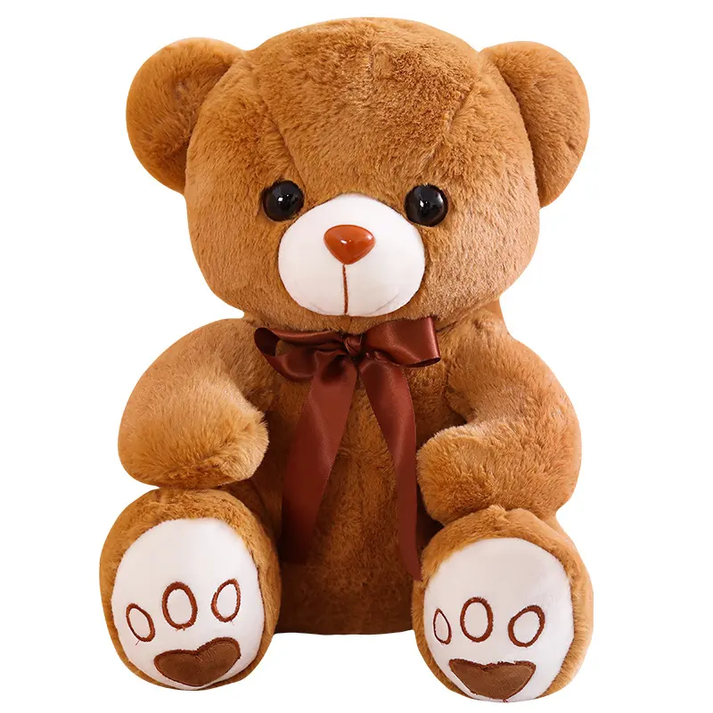 Stuffed Small Giant Teddy Bear Soft Plush Toy Animal With Brown Silk Ribbon Bow